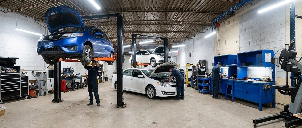 Jack Wen Transmission shop bay with vehicles on lifts